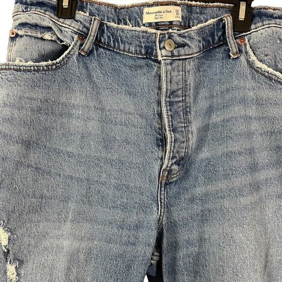 Abercrombie & Fitch The Dad High Rise Distressed Medium Blue Jeans sz 34 / 18L - Picture 5 of 16